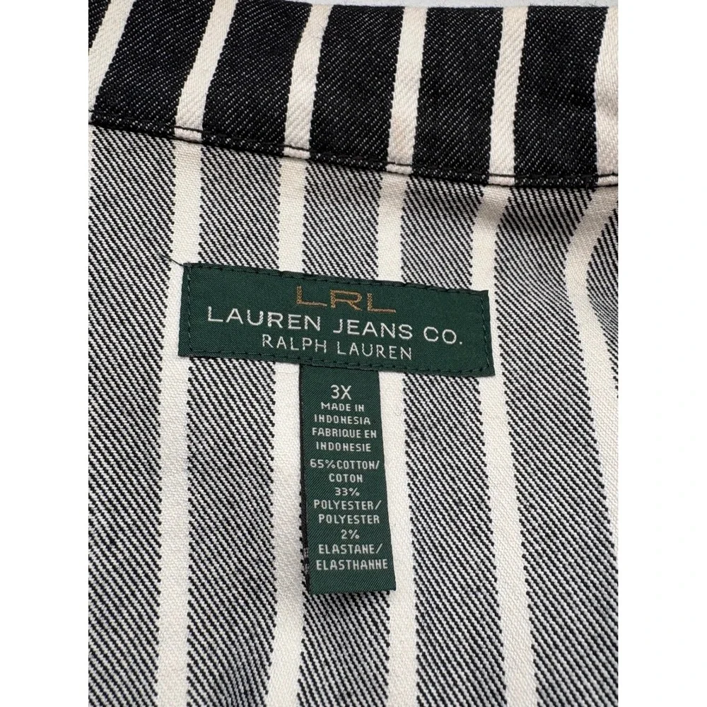 Lauren Ralph Lauren Striped Denim Shirt Jacket Black White 3X Plus Size - Picture 4 of 8